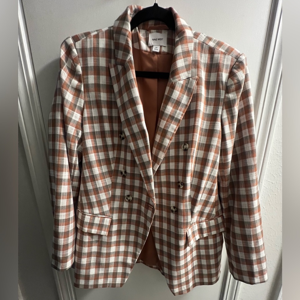 Nine West Gingham Plaid Women’s Blazer Oversized Medium -NWOT‎